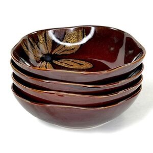 Burgundy Asian-Inspired Petal-Shaped Bowls - 4